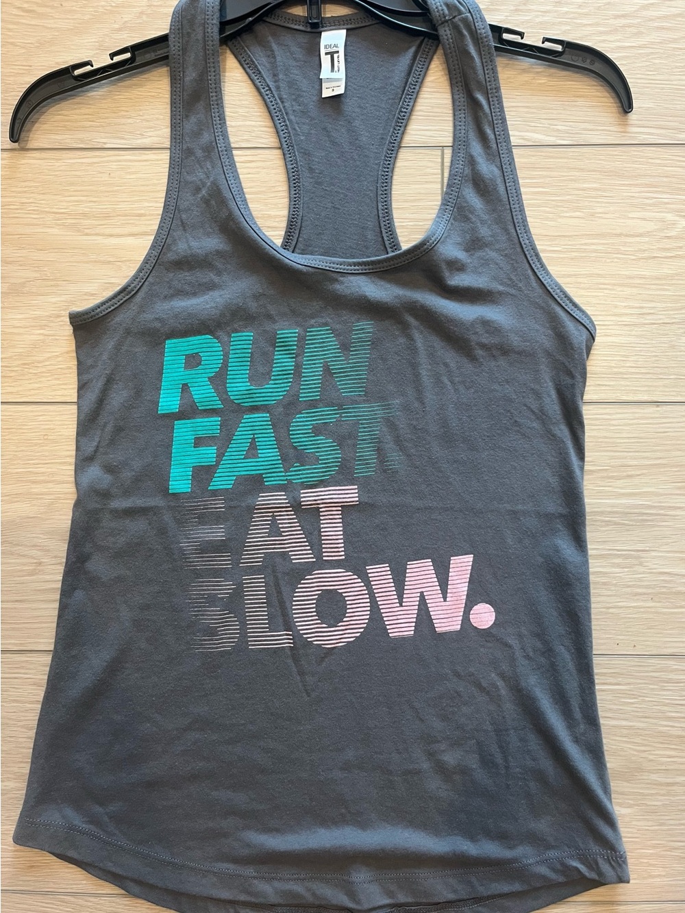 Women’s Gray Racerback Tank Top – Run Fast Eat Slow - Picture 2 of 4